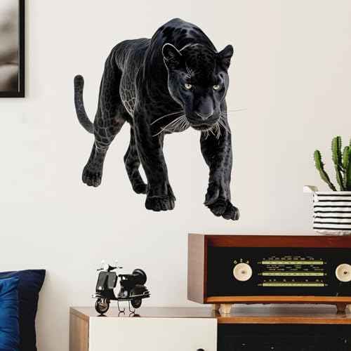 Lifelike Panther Wall Decal Nursery Wildlife Animal Wall Sticker Removable Peel and Stick Wall Art Decor Decoration for Kid Baby Preschool Living Room Playing Room Bedroom School Classroom