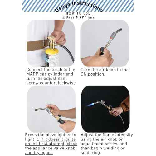 CAMPINGMOON MAPP Propane Torch Head CGA600 Interface MAP Gas Welding Torch Hose Flame Adajustable Self Ignition (4.6Ft Hose & Knob Propane MT-5110)