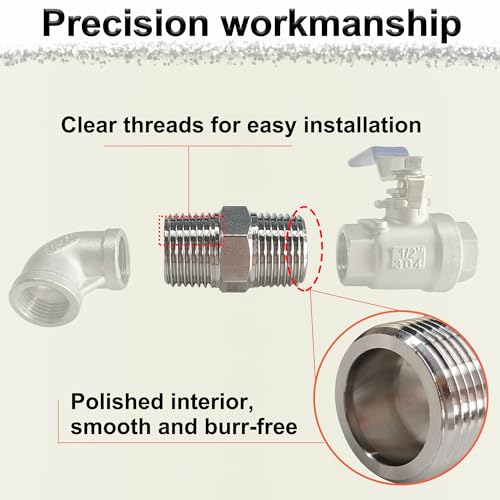 feyadaper 1 Inch Male Hex Nipple Pipe Fittings 304 Stainless Steel, 2pcs - NPT Threaded Connectors for Plumbing & Gas