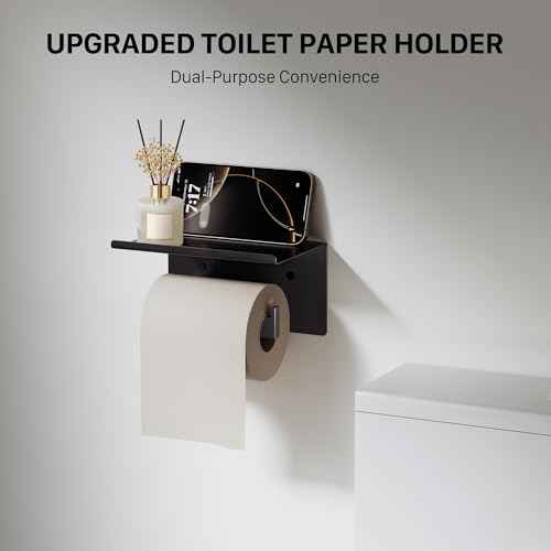 10-Piece 23.6 Inch Matte Black Bathroom Accessories Set, Bathroom Hardware Set, SUS304 Stainless Steel Bath Towel Bar Set, Toilet Paper Holder with Shelf, Towel Hooks, Towel Rings Wall Mounted