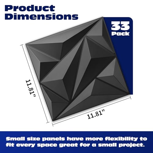 Art3d Wall Panels 33 Pack Diamond 3D Black Wall Decor 12x12 Inches