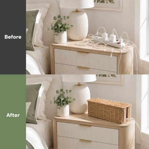 Natural Handmade Rattan Cable Management Box for Power Strips - Rectangle