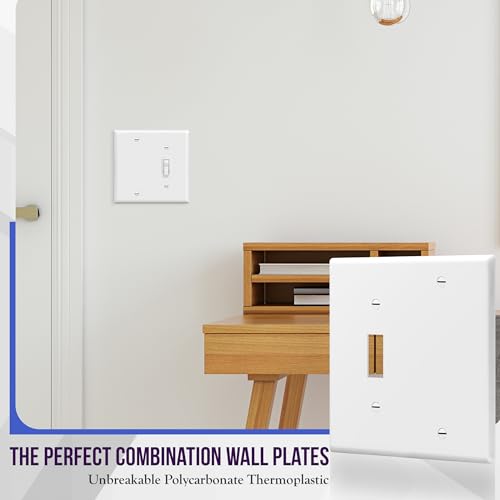 ENERLITES 2-Gang Toggle and Blank Wall Plate - White, 1 Pack
