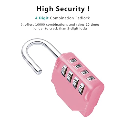 Pink 4-Digit Combination Lock for Gym Lockers, ZHEGE 1P