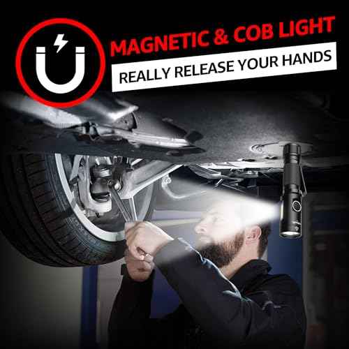 Flashlight, Magnetic LED Flashlight,Small Powerful EDC Flashlight A5 with COB Side Light,700 lumens,6 Modes,2 Types Batteries,Waterproof for Camping, Emergency(Not Included Battery) Gift