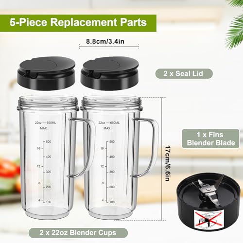 UBYNID 2 Pack 22oz Magic Bullet Blender Cups with Handle & Flip-Top Lid Replacement Parts