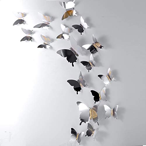 Silver 48 Pcs 3D Butterfly Mirror Wall Decor Set – Home & Living