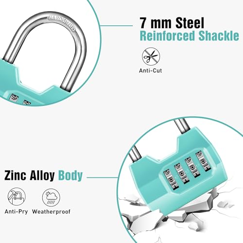 Turquoise Disecu Waterproof 4-Digit Combination Lock, Keyless Outdoor Padlock for Gym, School, Fence, Shed & Storage