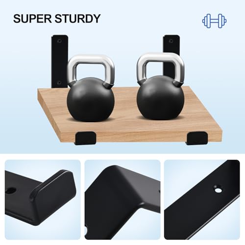MHMYDZ 12 Inch Heavy Duty Floating Shelf Brackets Black 6-Pack - 11.25" Length