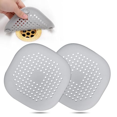 Bovinde Sliver Grey Square Shower Drain Cover 2-Pack - Hair & Drain Protector