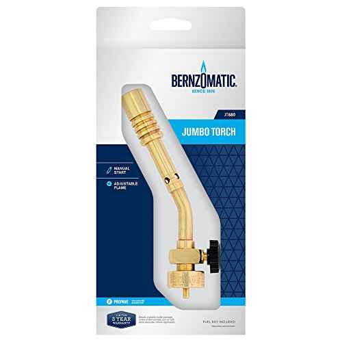 Bernzomatic¢ç Wide Flame Brass Torch - Manual Ignition, Wide Pencil Flame Propane Torch (JT680 Torch)