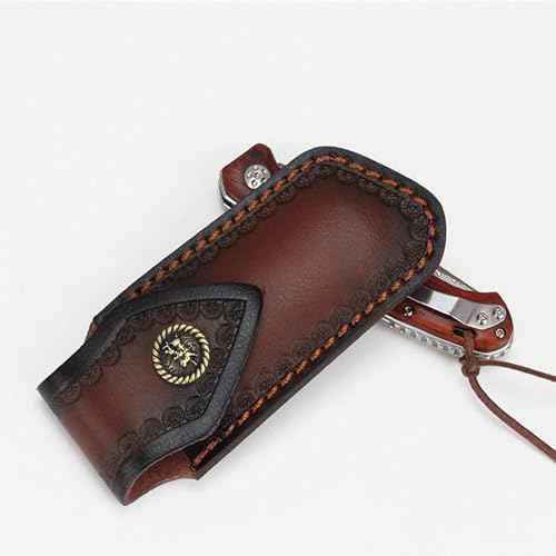 Shop Knife Sheaths, 5.1" Pocket Knife Sheath for Belt, Leather Knife Sheath for Belt, Pocket Knife Holder, Leather Sheath Folding Knife (Small)