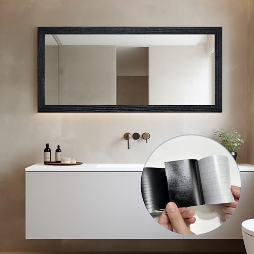 TIANLDD 27 ft Black Wood Grain Wallpaper Border Peel & Stick Waterproof Mirror Frame Border