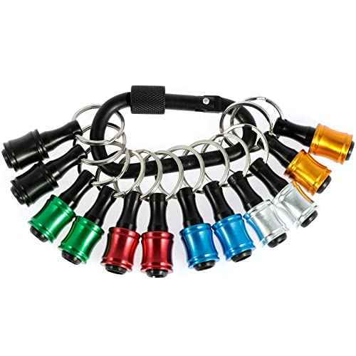 12pc Portable Bit holder Key chain, 1/4 inch Hex Shank Screwdriver Bit Clip for Impact Driver Drill Bit Keychain Extension Bar Quick Release, Easy Change Screwdriver Bit Holders