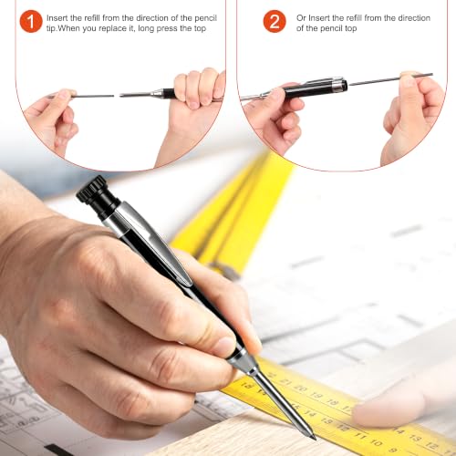 YEVEETTE 2.8mm Mechanical Carpenter Pencil Set with 7 Refills & Built-in Sharpener