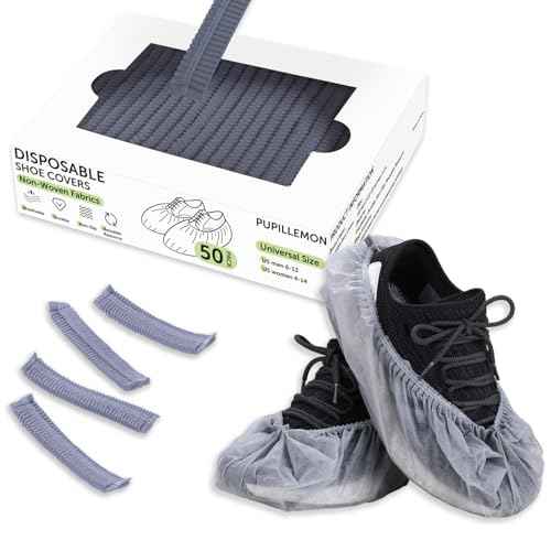 50Pcs(25 Pairs) Non-Woven Shoe Covers Disposable Non Slip for Indoors, Breathable | Durable | Boot Covers, Fits Up to Size 13 US Men (Gray)