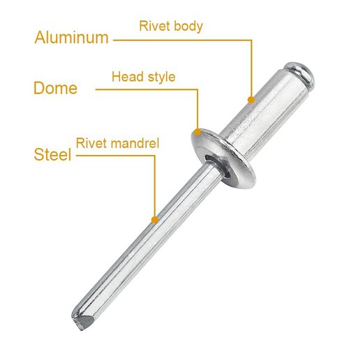 Linkup 600pcs 15 Sizes Pop Rivets Assortment Kit,Aluminum Rivets, Silver pop rivet set including 3/32" 1/8" 5/32" 3/16" 1/4" blind rivets for metal Dome Head rivet kit