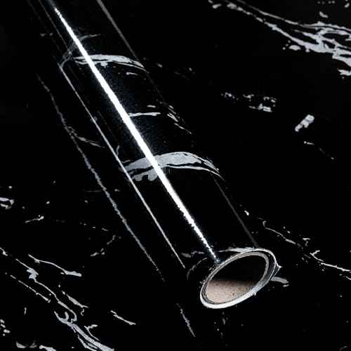 Black White Marble Contact Paper for Countertops, 15.7" X 39.3" Peel and Stick Glossy Marble Granite Wallpaper, Vinyl Self Adhesive Contact Paper for Cabinet Countertop Shelf Kitchen Appliances