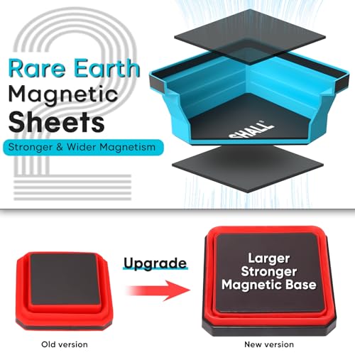 Upgraded SHALL Collapsible Magnetic Parts Tray Set, 4-Pack 4.5" Square Bowls with Double-Sided Magnetic Base