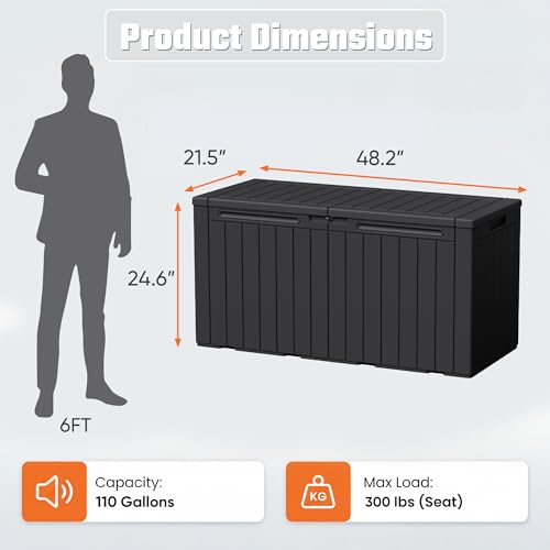 Greesum 110 Gallon Outdoor Storage Box with Lockable Lid - Dark Black