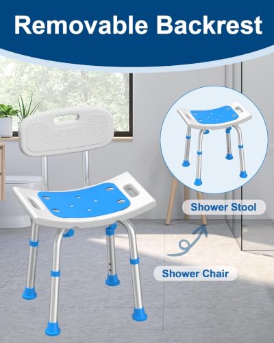 HOMLAND White Shower Chair with Removable Back, Aluminum Frame, 400LBS