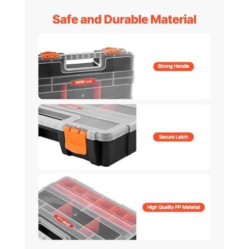 VEVOR 3-Pack Small Parts Organizer, 21 Compartments Tools Organizer Box with Removable Dividers, PP Hardware Storage Box with Safety Latch & Portable Handle for Nuts, Bolts, Screws, Nails
