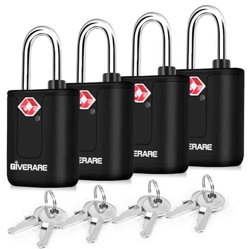 4 Pack TSA Approved Travel Luggage Locks with Keys, Keyed Suitcase Padlock, Zipper Small Locks, TSA Accepted Compatible Padlocks for Suitcase, Backpack, Gym Locker, Jewelry Box, Anti Theft-Black