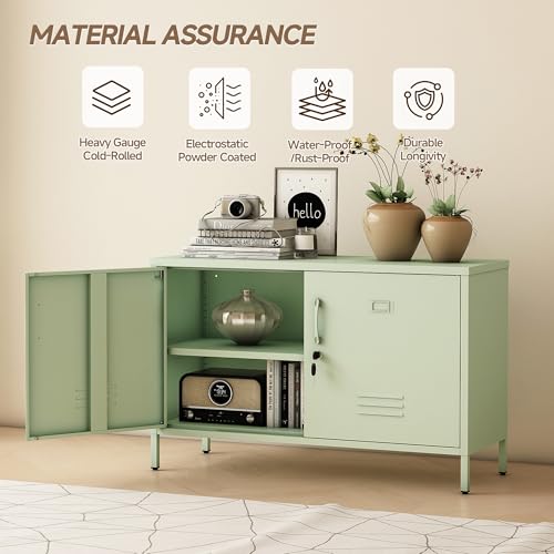 GirthIron Green 25.2-Inch Metal Locker Storage Cabinet with Locks and Adjustable Shelves