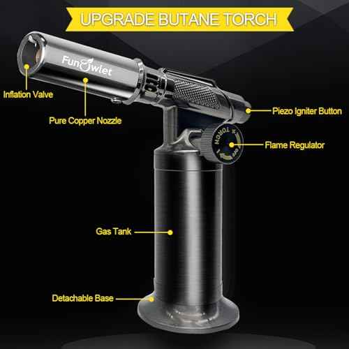 FunOwlet Refillable Butane Torch Lighter, Premium Metal Soldering Blow Torches with Adjustable Precision Flame for Kitchen Culinary Cooking, Creme Brulee, Industrial Welding DIY - Gas Not Included