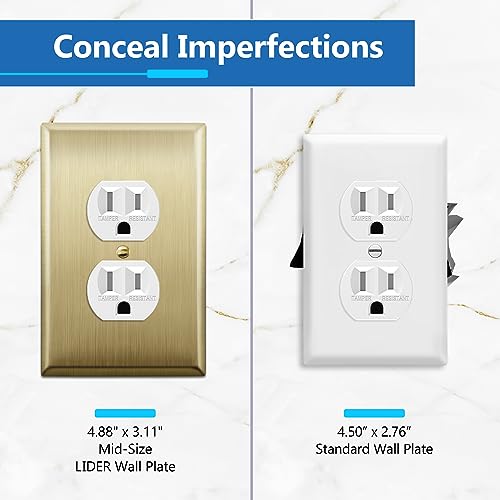 LIDER Brushed Brass Metal Wall Plate 1-Gang Stainless Steel, Mid-Size