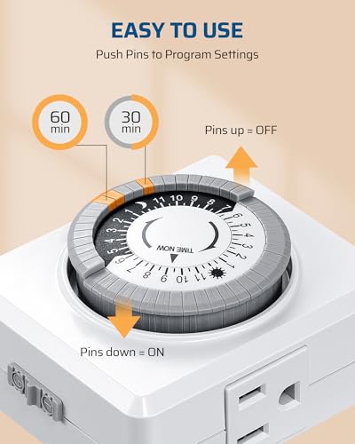 DEWENWILS 24 Hour Mechanical Plug-in Timer - Dual Outlets, Indoor, Easy Setup