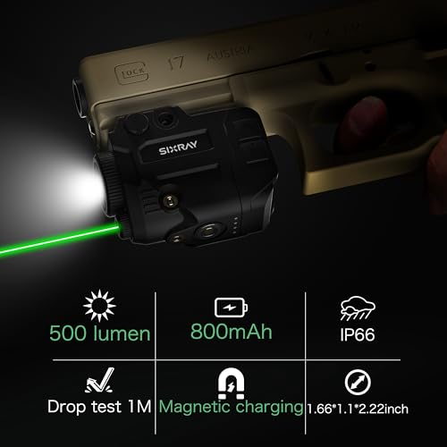 Pistol Light Laser Combo Tactical Green Beam and Flashlight for Gun 500 Lumens Rechargeable Rail Mounted Light for Handgun Picatinny 1913