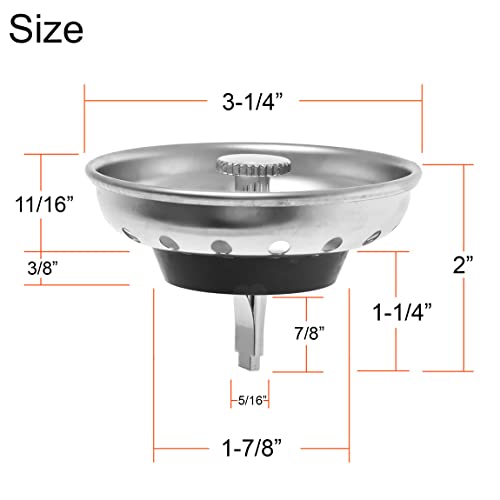Stainless Steel Kitchen Sink Strainer & Stopper Set - 3.5 Inch Fits Standard Drains