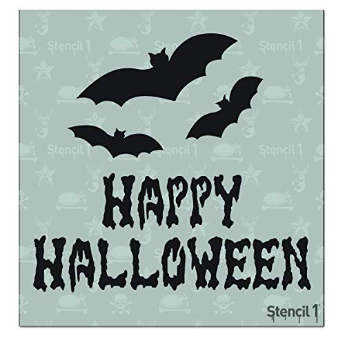 Stencil1 Happy Halloween Stencil - Pumpkin Carving Reusable Stencils for Painting Decorating Decor on Walls, Fabric & Furniture Art Craft 5.75" x 6"