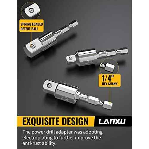 Tool Gift for Man: 3-Piece Power Drill Sockets Adapter Set, 360 Rotatable Hex Shank Impact Driver Socket Adapter for 1/4" 3/8" 1/2" Impact Driver