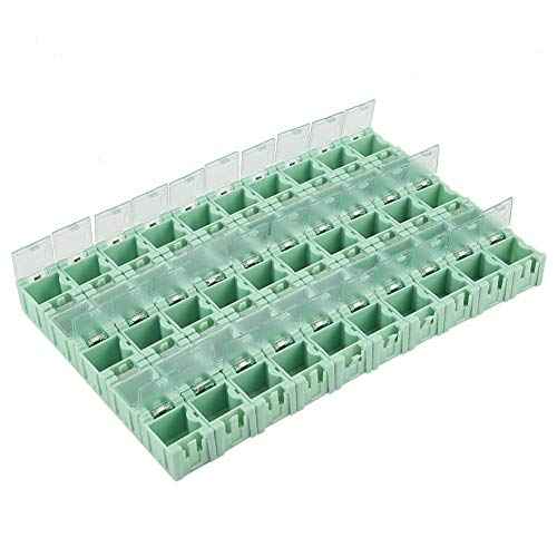 50pcs/Set Green SMT SMD Container Box, Electronic Components Parts Storage Case with Transparent Lid, Mini Component Assortment Storage Box, Tool Organizers