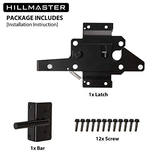 HILLMASTER Black Heavy Duty Self-Locking Gate Latch for Wooden & Metal Fences, Post Mount, 1 Pack