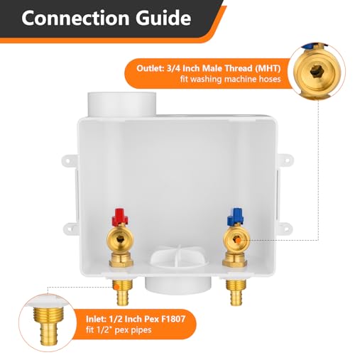 Washing Machine Outlet Box 1/2 in PEX Inlet x 3/4 in MHT Outlet – WM048-1, HeSun