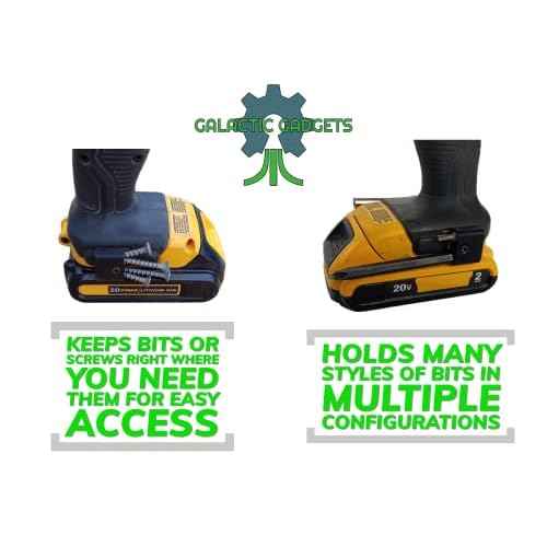 MAGNETIC Bit Holder for DEWALT 20V Drill/Driver, Side Mounted, Strong Magnets, Low Profile Design - Galactic Gadgets (Black)