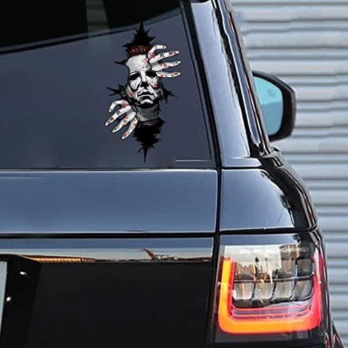Horror Car Decal 3D Funny Peeking Sticker for Car Window Bumper Double-Sided Printed Peeking Sticker for Vehicle Laptop Wall Cracking Decal Car Halloween Decor (Horror Killer)