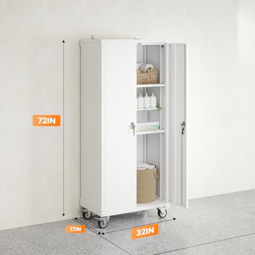DUMOS 72 Inch Heavy-Duty Metal Garage Storage Cabinet with Lockable Door, Rolling Tool Cabinet