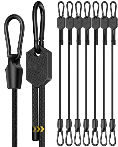 Black 48 Inch Adjustable Carabiner Bungee Cords with Hooks - 8 Pack
