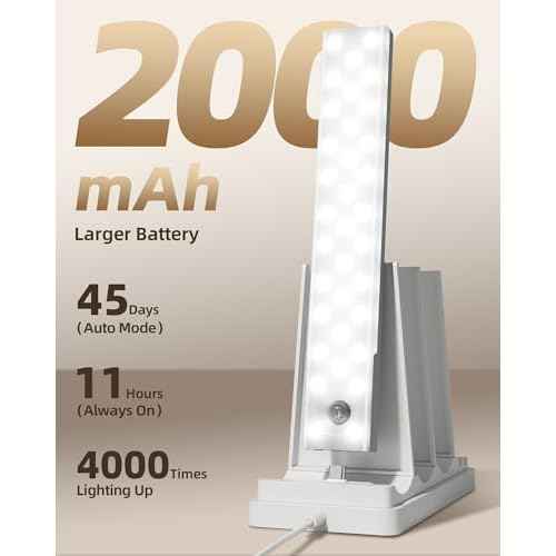 EZVALO 6-Pack Under Cabinet Lighting with Charging Station, 2000mAh Rechargeable Wireless Motion Sensor Lights, 3 Color Temps, Dimmable, Timer, Magnetic, with Remote Control for Kitchen, Closet, Stair