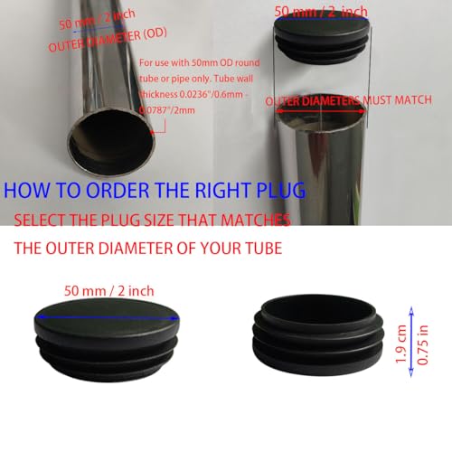 2 Inch Black Plastic Pipe End Cap for 50mm Tubing - 4 Pack