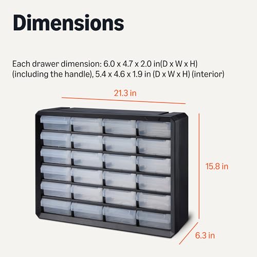 Amazon Basics 24-Drawer Plastic Organizer with Dividers – Wall Mount/Desktop
