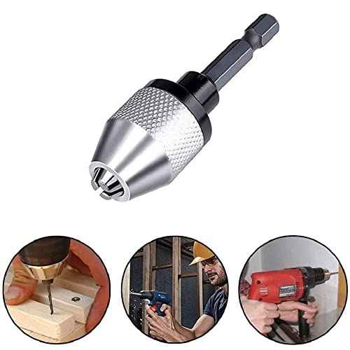 Fixinus 2 Pieces Keyless Drill Chucks - 1/4 Inch Hex Shank Drill Bit Adapter, Fast Change Converter Extension Screwdriver Drill Adapter for Impact Drill Tool, 0.3-6.5mm