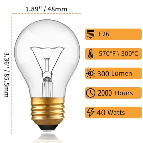High Temp 300°C Oven Light Bulb 40W E26 120V 2-Pack for Oven/Microwave