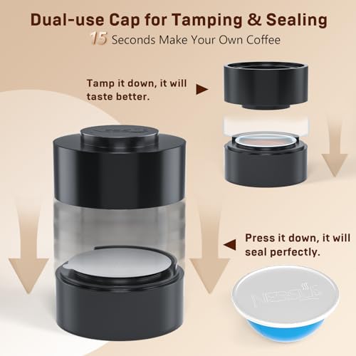 Nessus Reusable Vertuo Capsule Kit – Black, 1 Holder + 100 Foil Seals + Brush