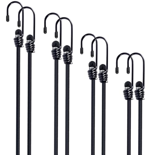 QGEIB 6MM Bungee Cords with Hooks 12in, 18in, 24in, 36in 8 Pack