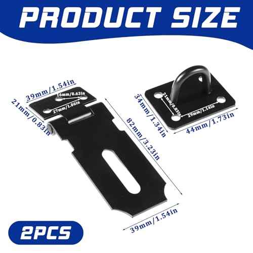 2 Pcs 3" Door Padlock Safety Hasp Latch, Stainless Steel Clasp Gate Lock Hasp with Fixing Screw Security Packlock Clasp for Cabinet Drawer Barn Door Window Shed Outdoor Fence Pet Cage Toolbox Black